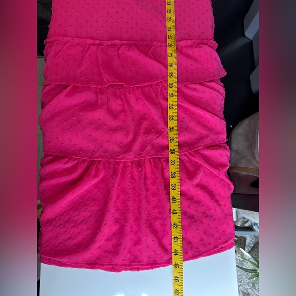 Lulus Tiers and Applause Hot Pink Swiss Dot Tie-Back Tiered Midi Dress Sz S - Picture 10 of 13